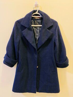 KIMI & JANES Navy Blue Wool Single-Breasted Coat — Korean Size 77 (≈ US M)